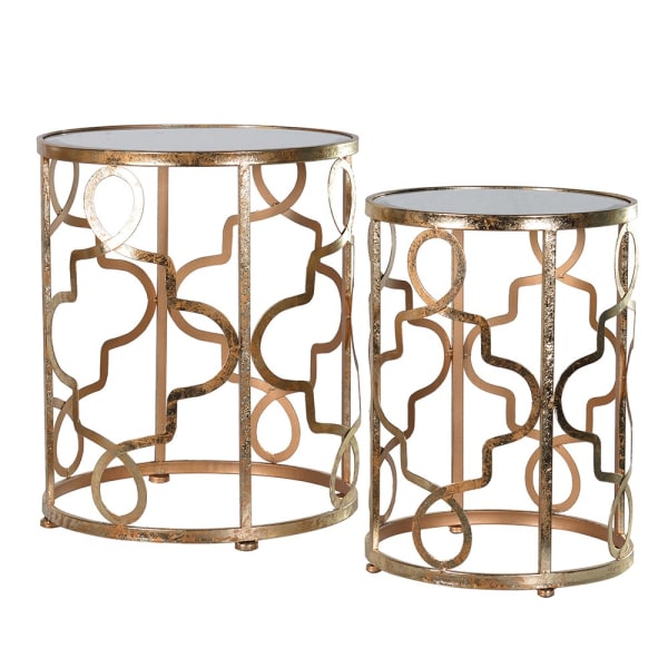 Set of 2 Gold Round patterned Tables £195.00