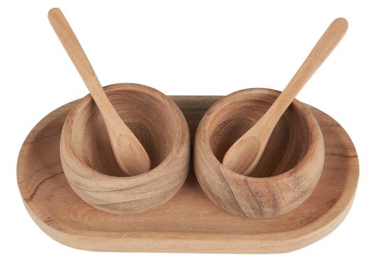 Acacia Wood Tray w/2 Bowls