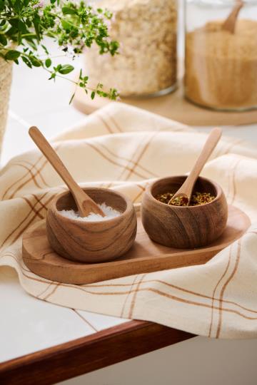 Acacia Wood Tray w/2 Bowls