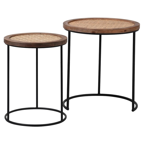 Set of 2 Rattan Top Tables