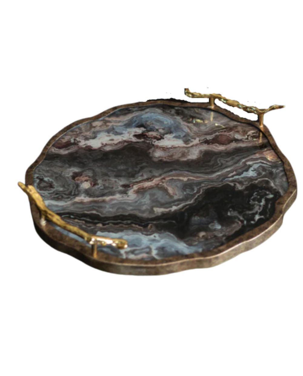 Marble Effect Flat Tray with Gold Edge & Handles