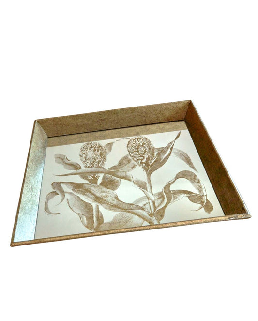 Square Gold Mirror Botanical Tray