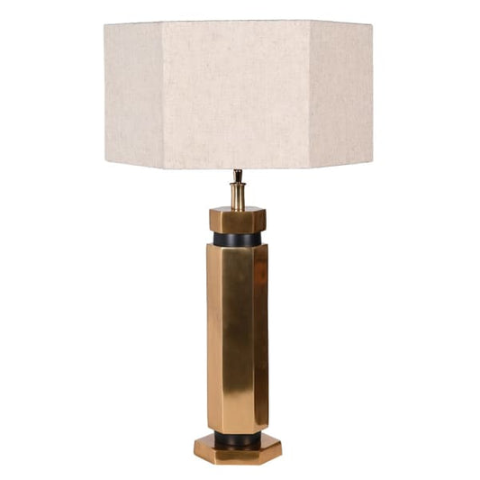 Gold Hexagonal Table Lamp with Linen Shade