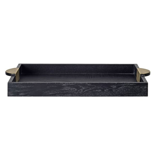 Black Wooden Tray with Gold Handles