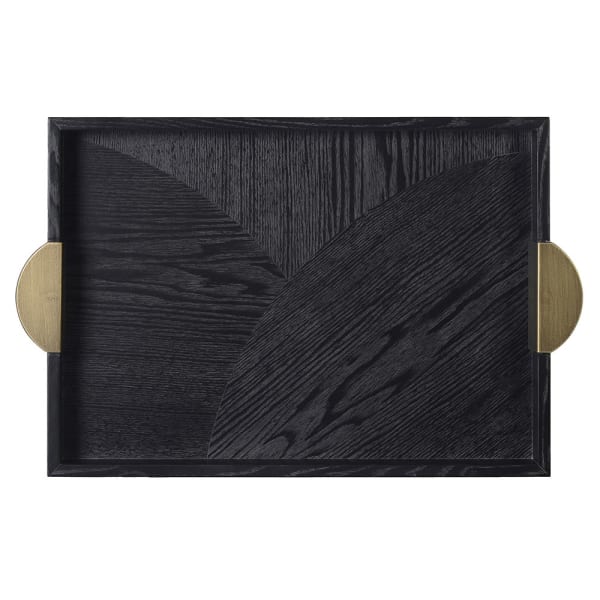 Black Wooden Tray with Gold Handles