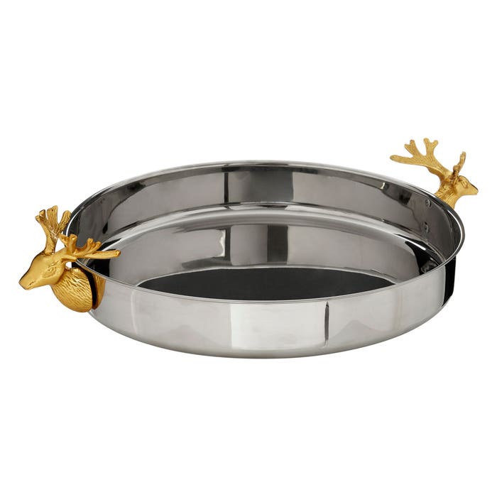 Round Silver Serving Tray gold stag handles