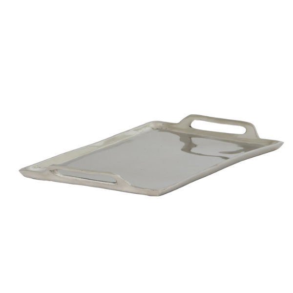 Small Slim Silver Tray with Handles 30cm