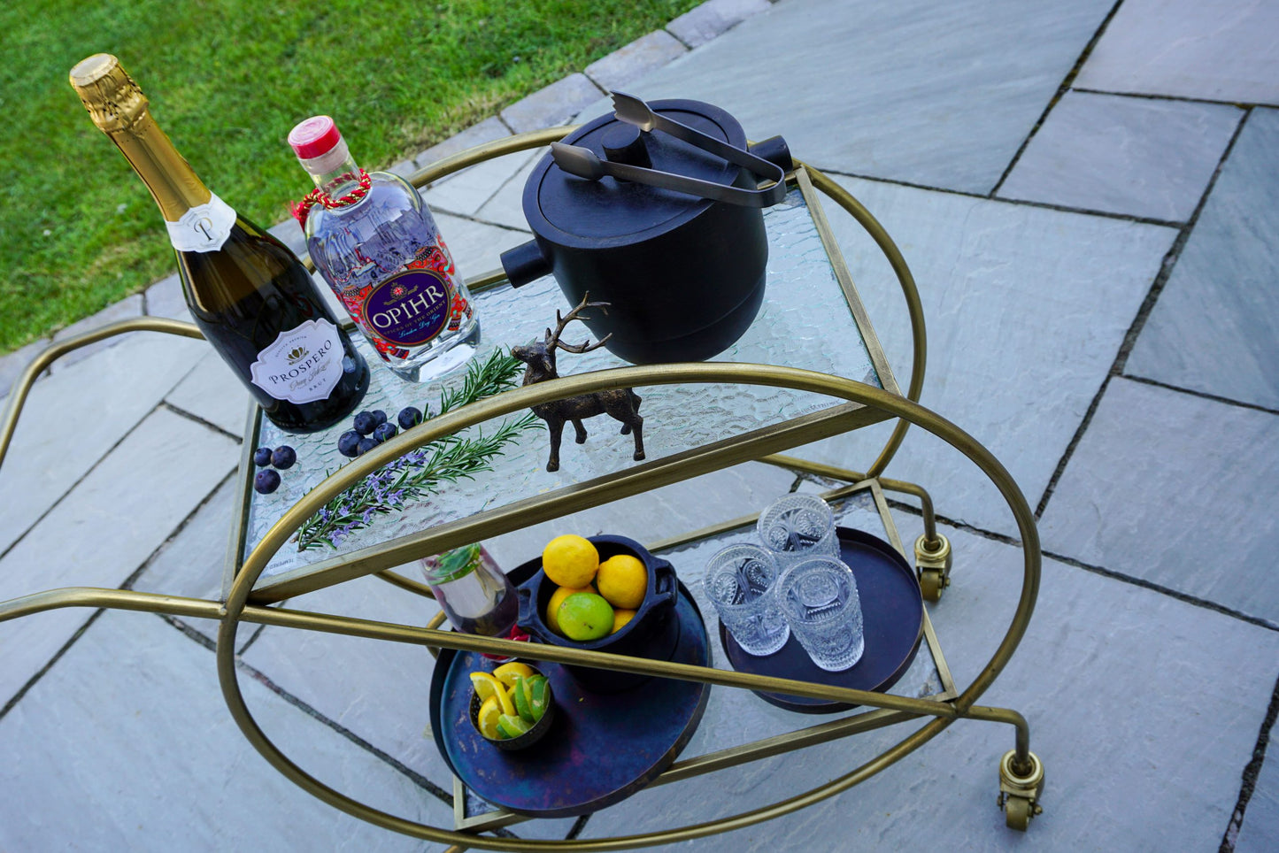 Avonlea Antiqued Brass Circle Bar Trolley