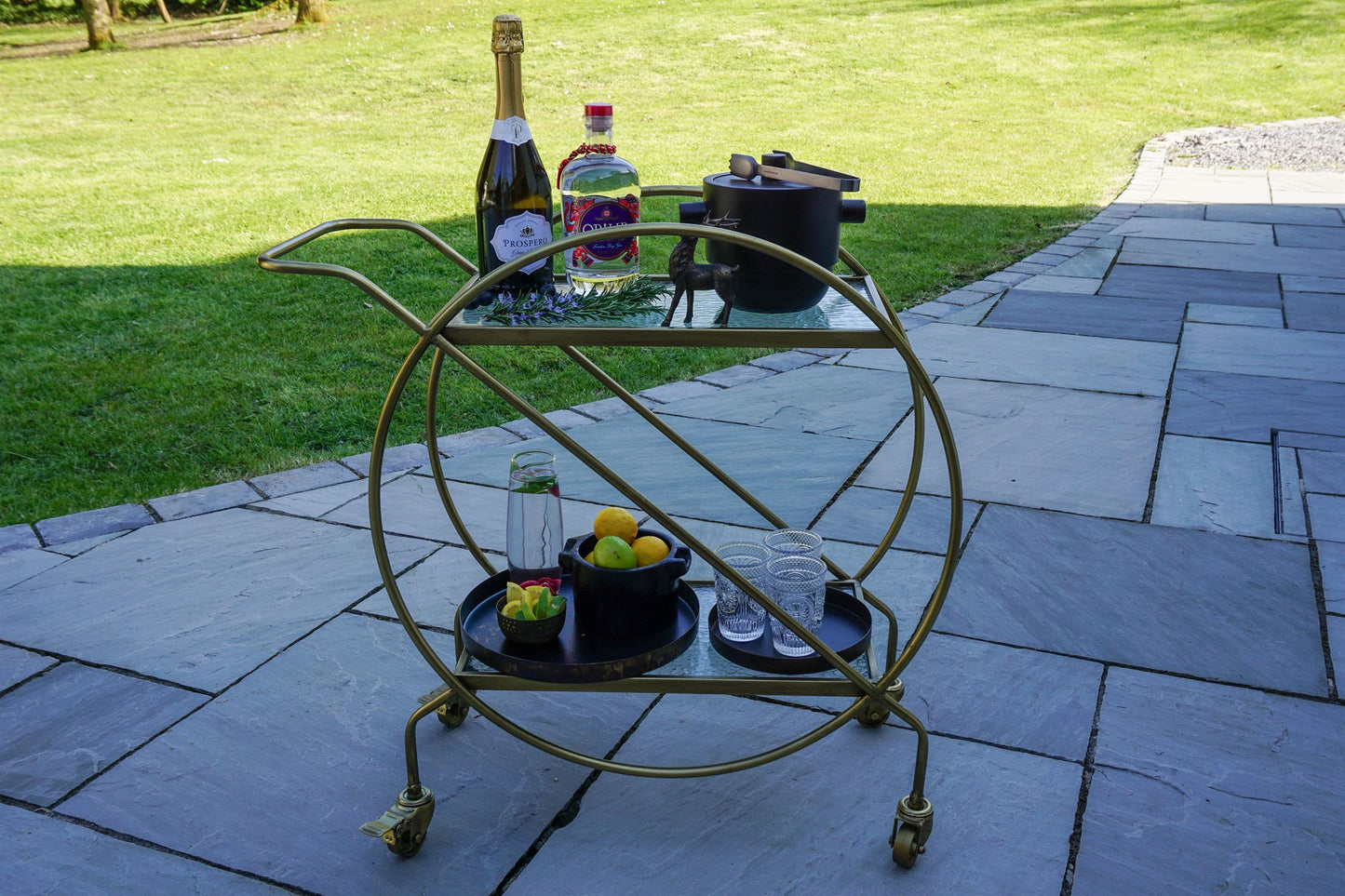 Avonlea Antiqued Brass Circle Bar Trolley