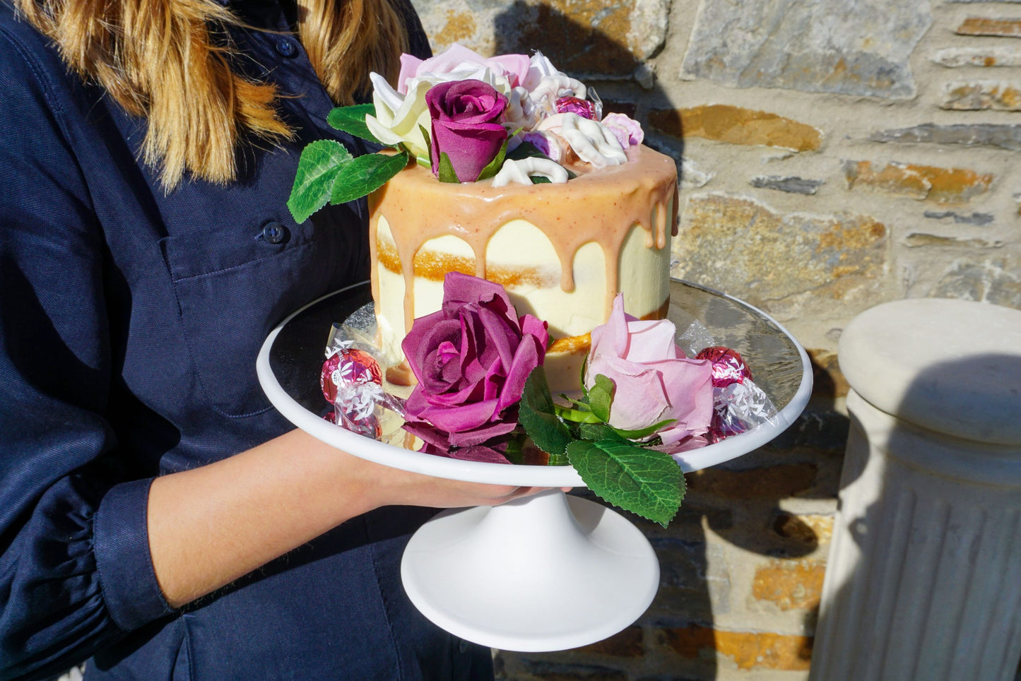 Silver & White Tall Cake Stand