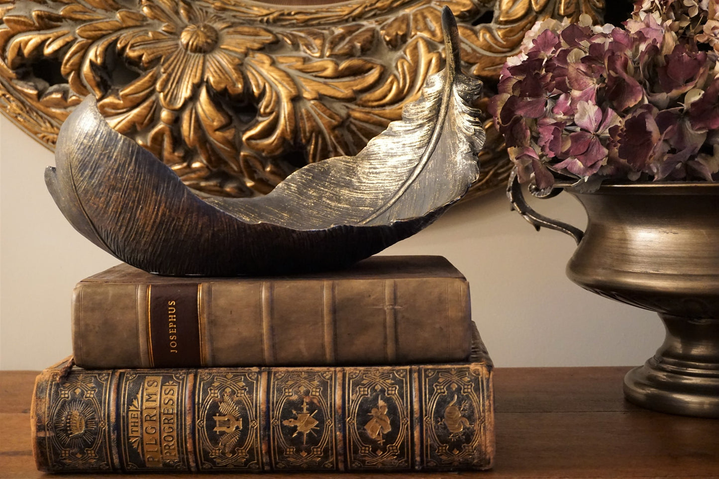 Champagne Distressed Feather Decor