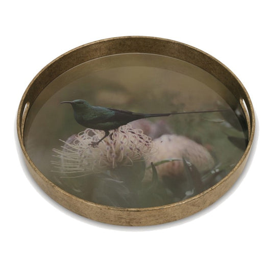 Round Tray with Bird Pattern