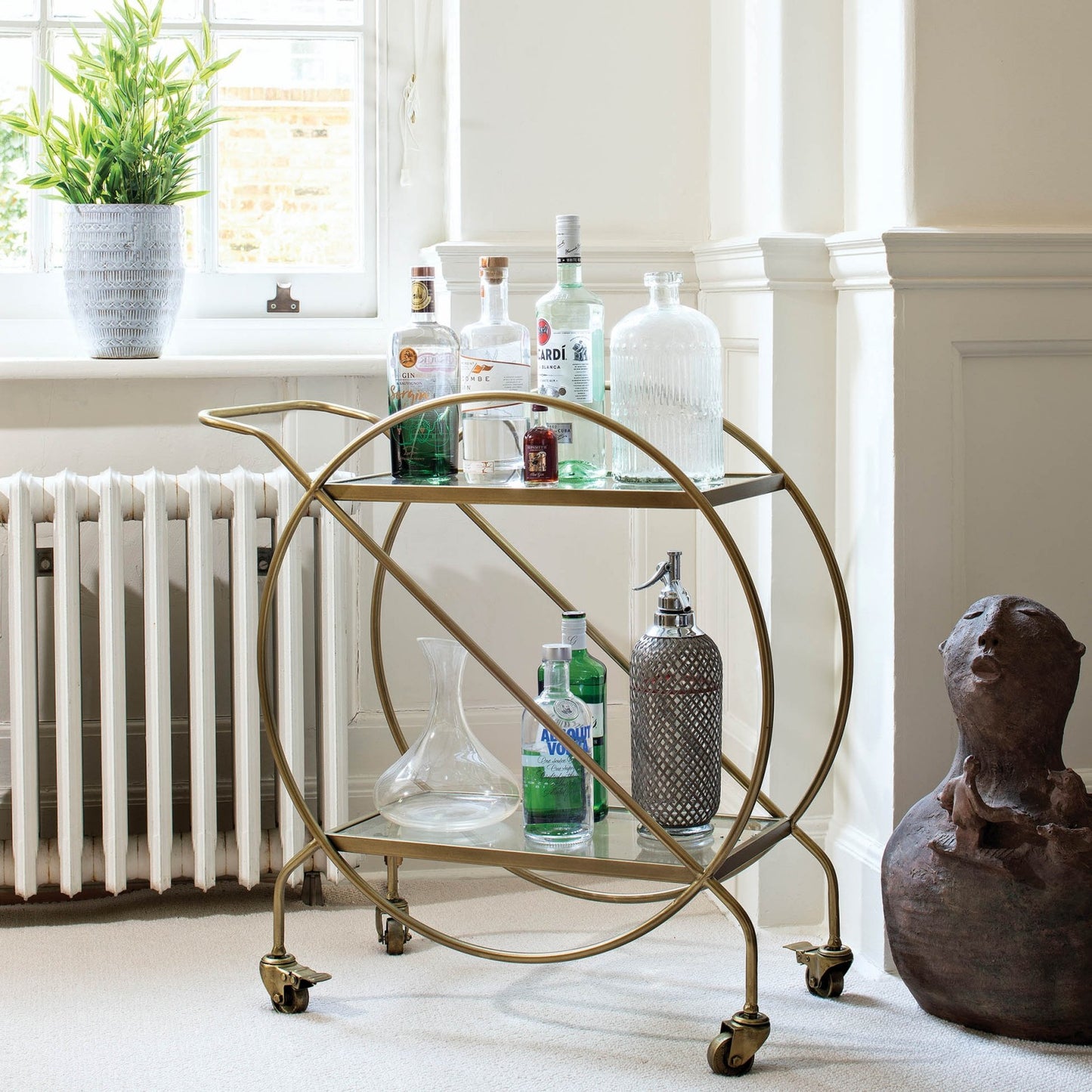 Avonlea Antiqued Brass Circle Bar Trolley